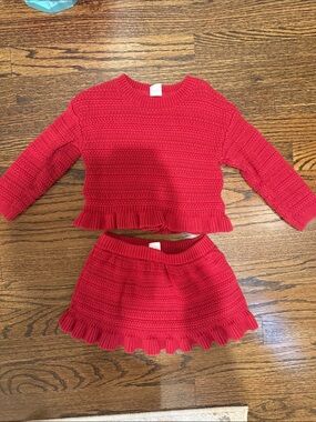 GAP Red Knit Baby Sweater Set with Ruffled Hem
